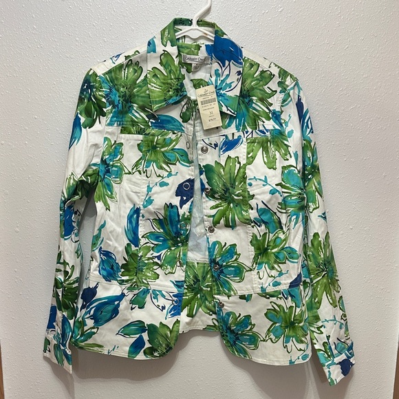 Coldwater Creek Jackets & Blazers - Coldwater Creek Green and Blue Floral Blazer
